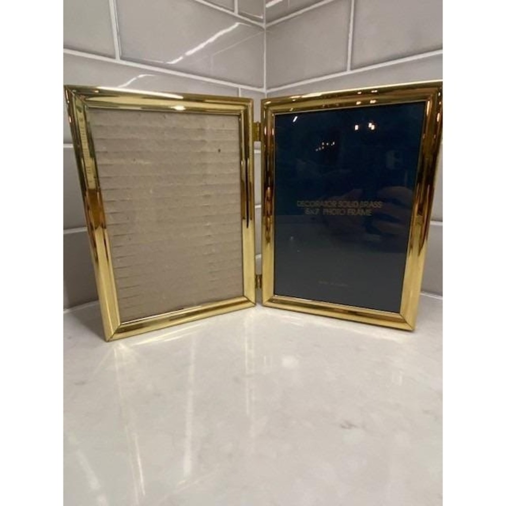 Vintage Decorator Solid Brass 5x7 Double Picture Frame Folding Gold Hinged Korea